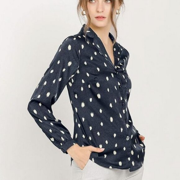 Allegra K Tops - Allegra K Women's Satin Polka Dots Blouse Elegant Camp Collar Long Sleeve